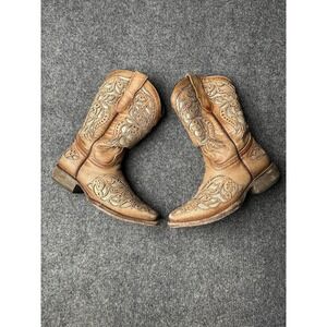 Womens Western Boots Corral Embroidered Brown Leather, Size US 4.5 T